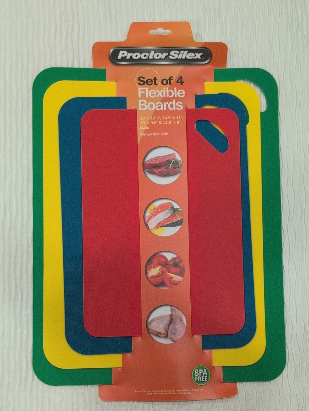 Proctor Silex Set of 4 Flexible Cutting Boards - Red, Green, Yellow, Blue